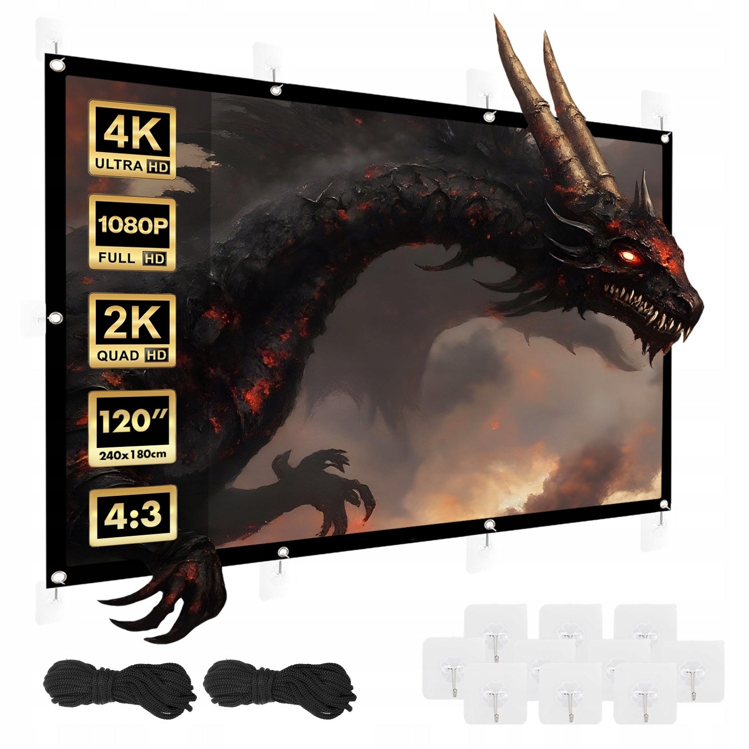 Projection screen portable 120" inches 4:3 240x180cm Easy installation