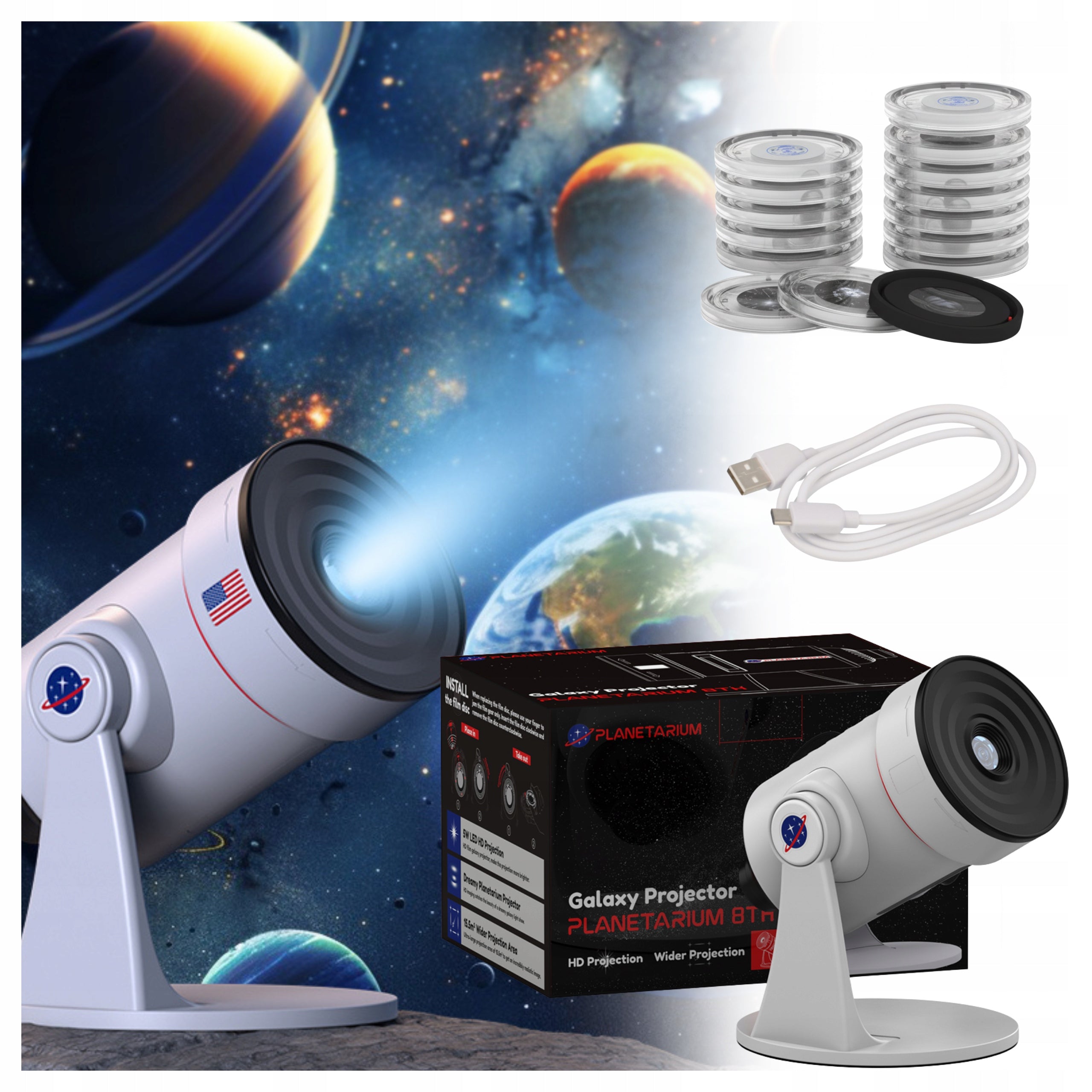 Projector Stars PLANET Planetarium TELESCOPE LED Night Light Projector 10X Packaging status original