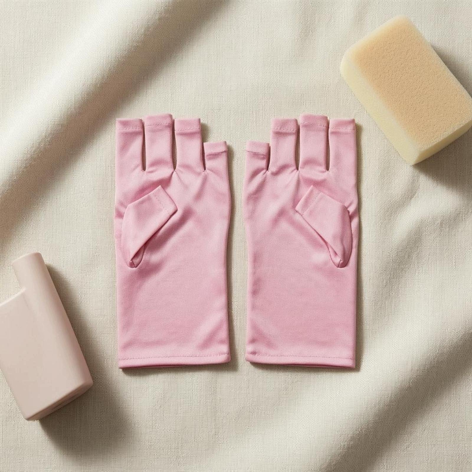 Protection Gloves Polyester Material Fingerless Manicure Hand Short Pink Medical device no