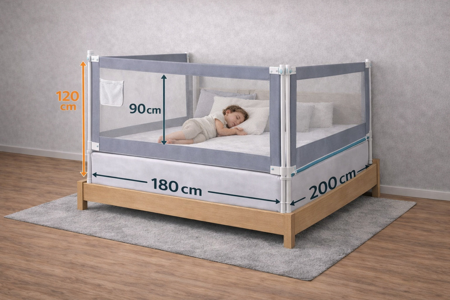 Protective barrier for bed EXTRA HIGH – 3 sides 200x180 cm Lapchu Packaging status original