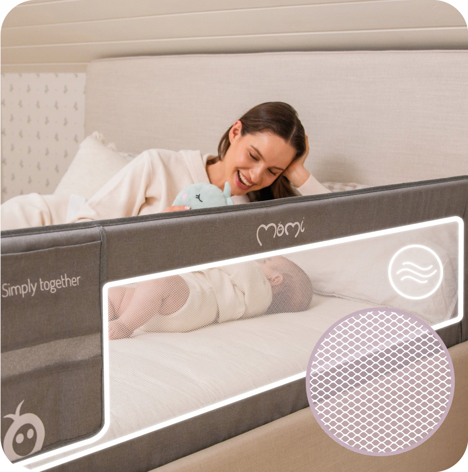 Protective barrier for bed - MoMi LEXI PLUS beige - safety gate Product weight with unit packaging 2.9 kg
