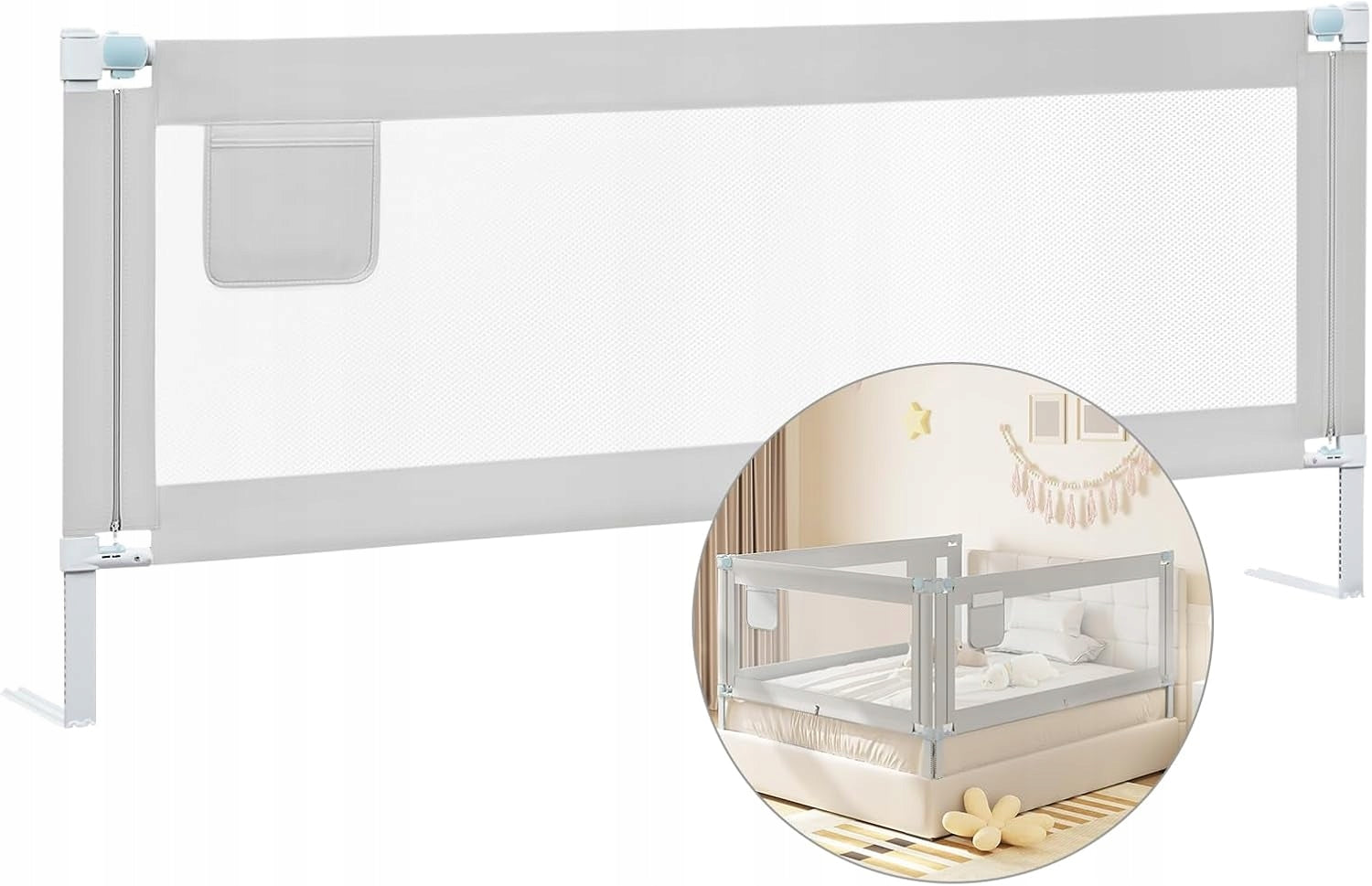 Protective barrier for children's bed against falling light grey 180 cm