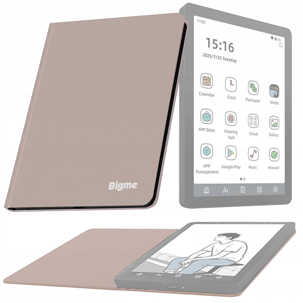 Protective case for BIGME B6 E-book reader with flap PINK