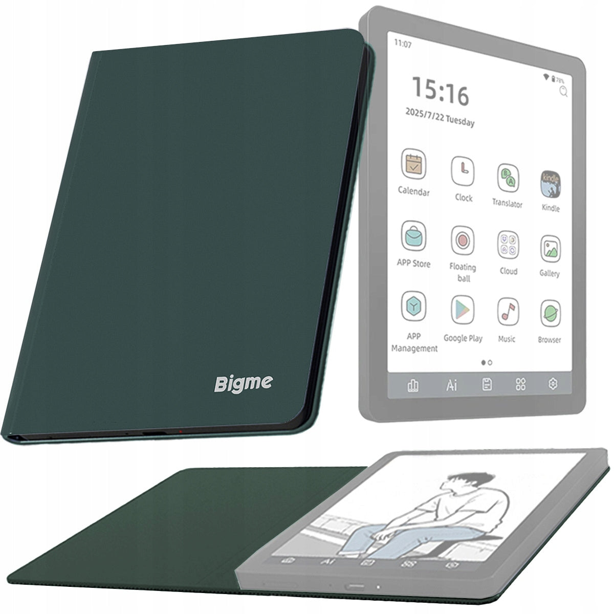 Protective case for BIGME B6 Flip e-book reader GREEN