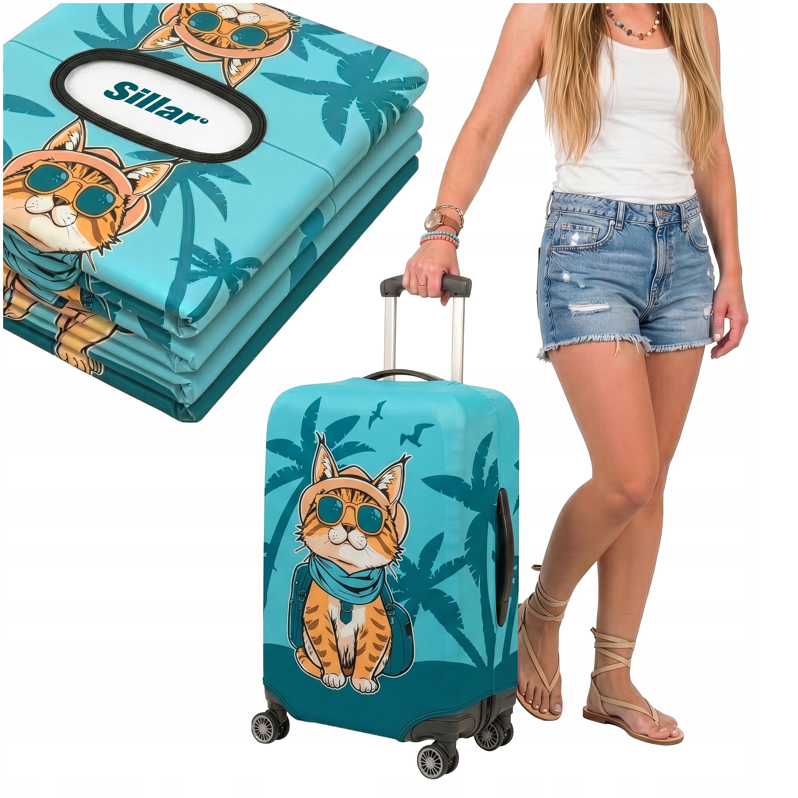 Protective cover for luggage with cat motif L 73 x 50 x 30 cm Sillar