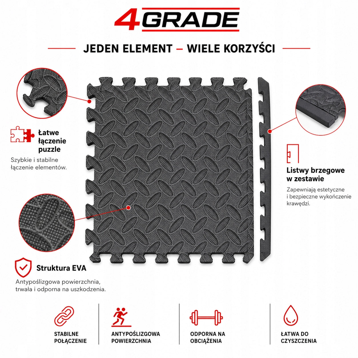 Protective mat for gym equipment fitness foam puzzle 180x120 6 pcs Manufacturer code EVA-60-CZ-6-4G