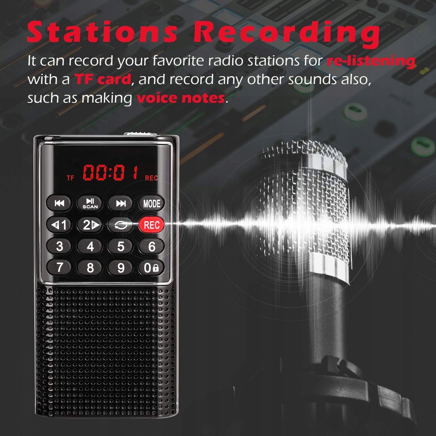 Prunus J-328 mini FM radio AUX SD/TF AKU voice recorder recording broadcast Packaging status original