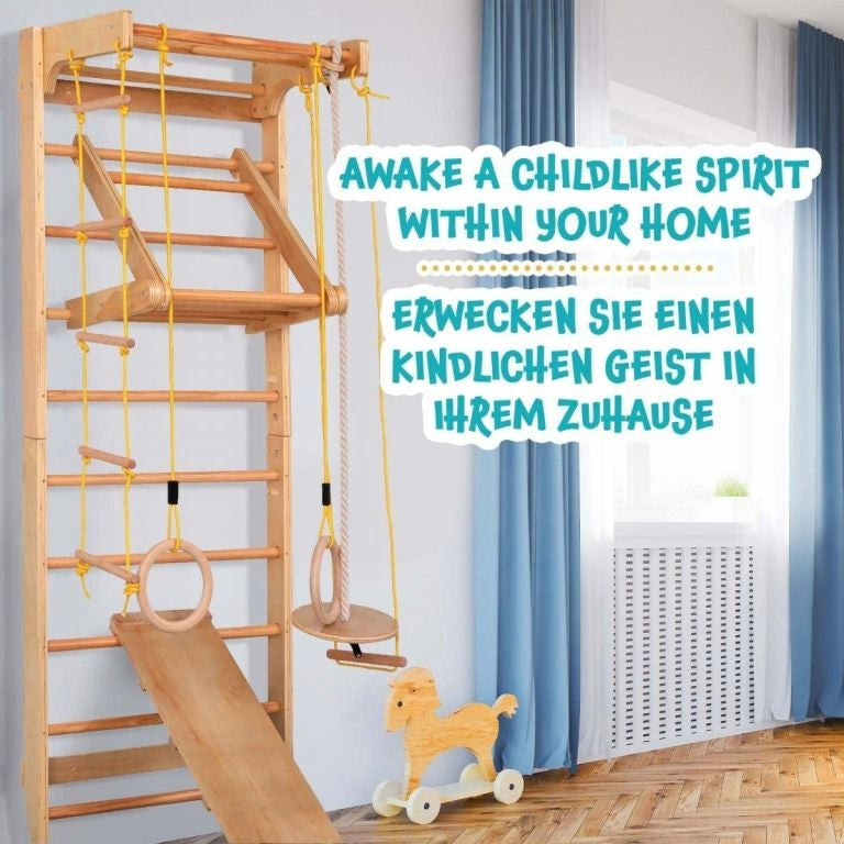 Pull-Up Bar Wheels Trapeze Slant Board Rope Ladder WOODEN