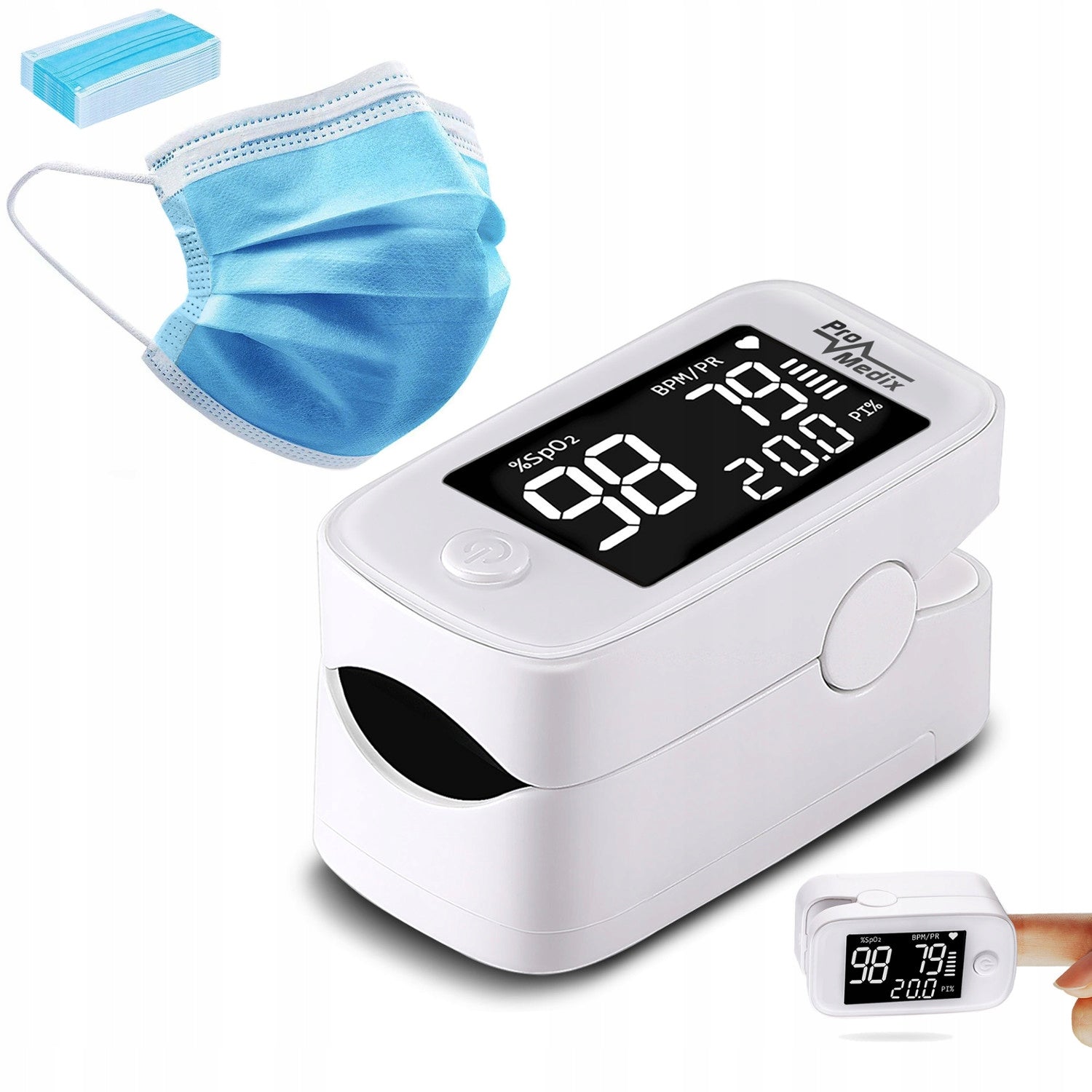 Pulse oximeter medical finger oximeter Promedix HD MCU + 20x mask