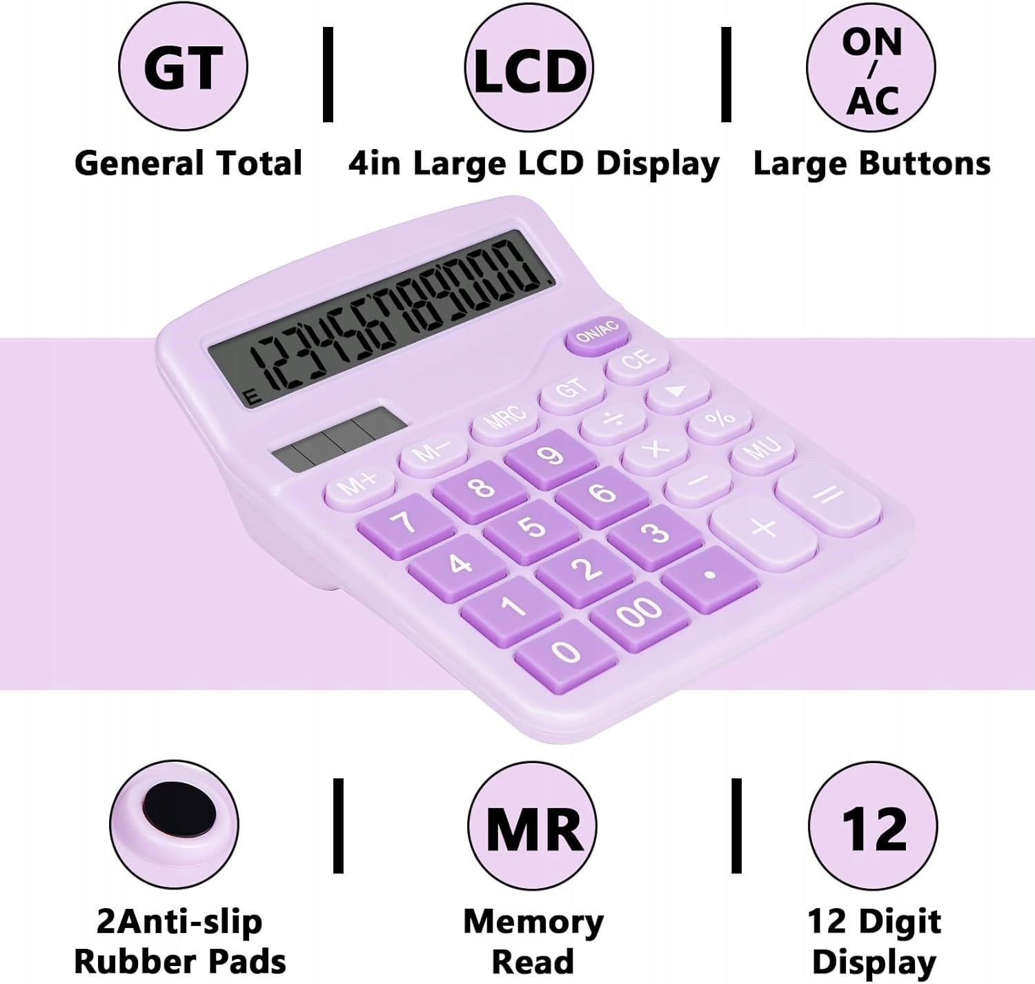 Purple School Office Calculator 12 Digits Solar + Battery Included Manufacturer code Fioletowy Kalkulator biurowy szkolny 12 cyfr