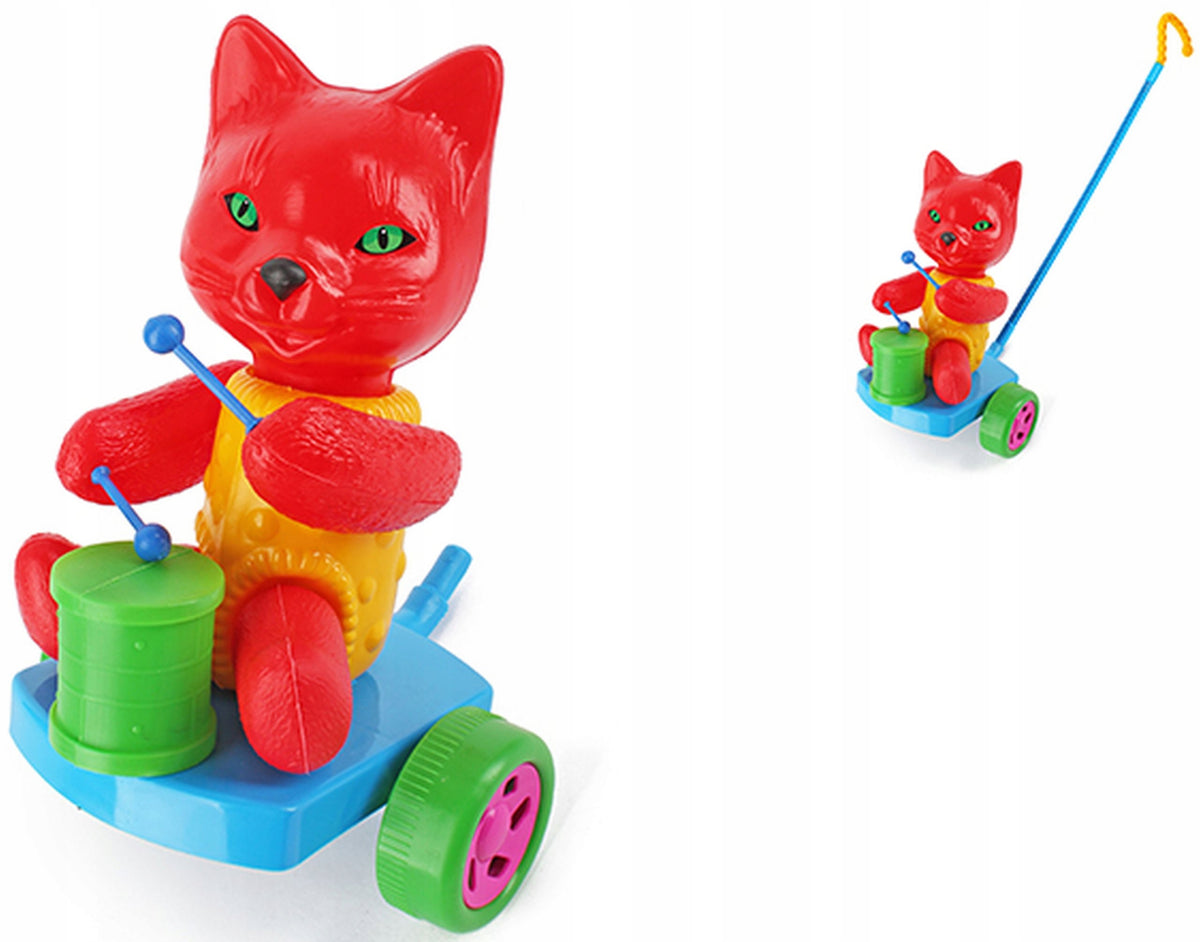 Push Toy Cat with Drum, Pusher Cat with Drum