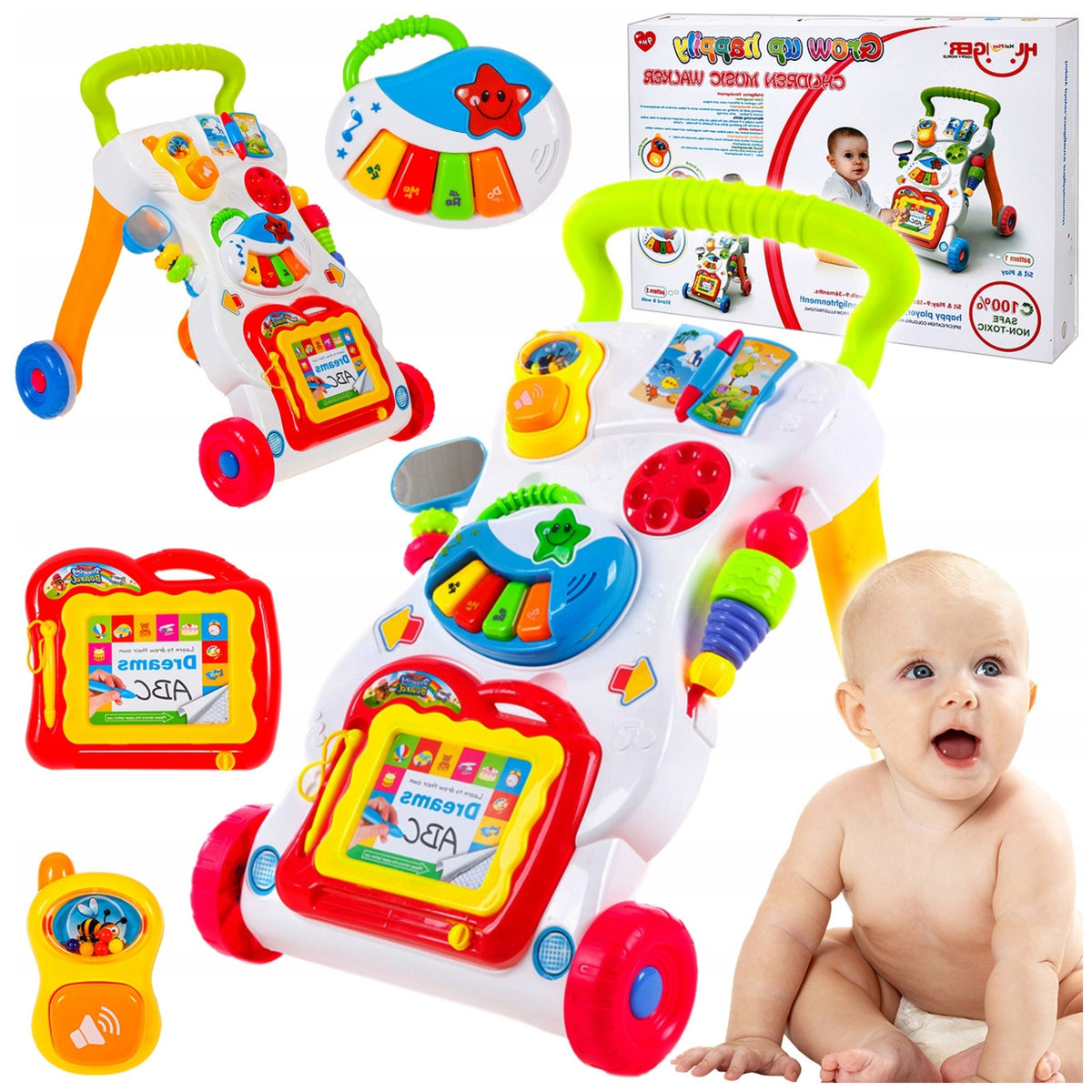 Pusher Interactive Walker Ride-On Educational Magic Drawing Board Piano for Children