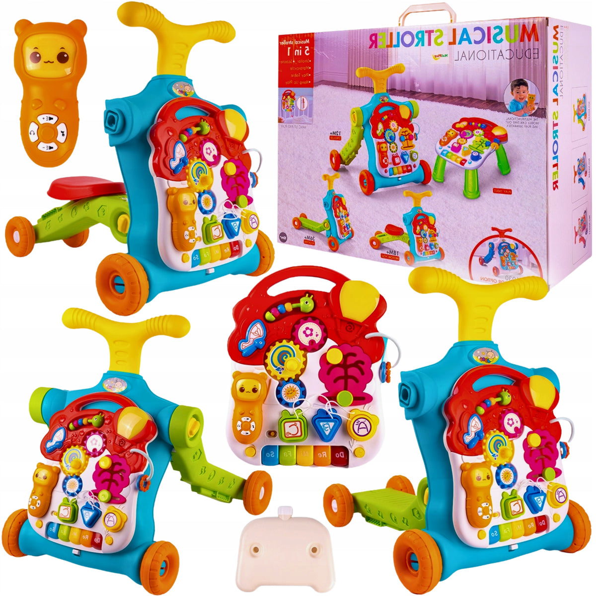 Pusher Ride-On Walker Educational Table Sensory Panel Scooter 5in1