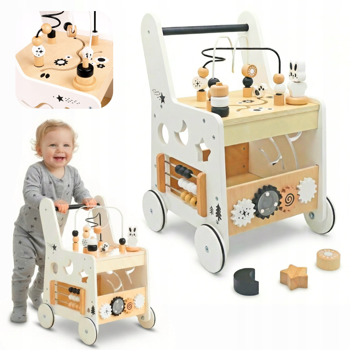 Pusher Walker Ride-On Wooden 6in1 For Child Educational Table Sensico