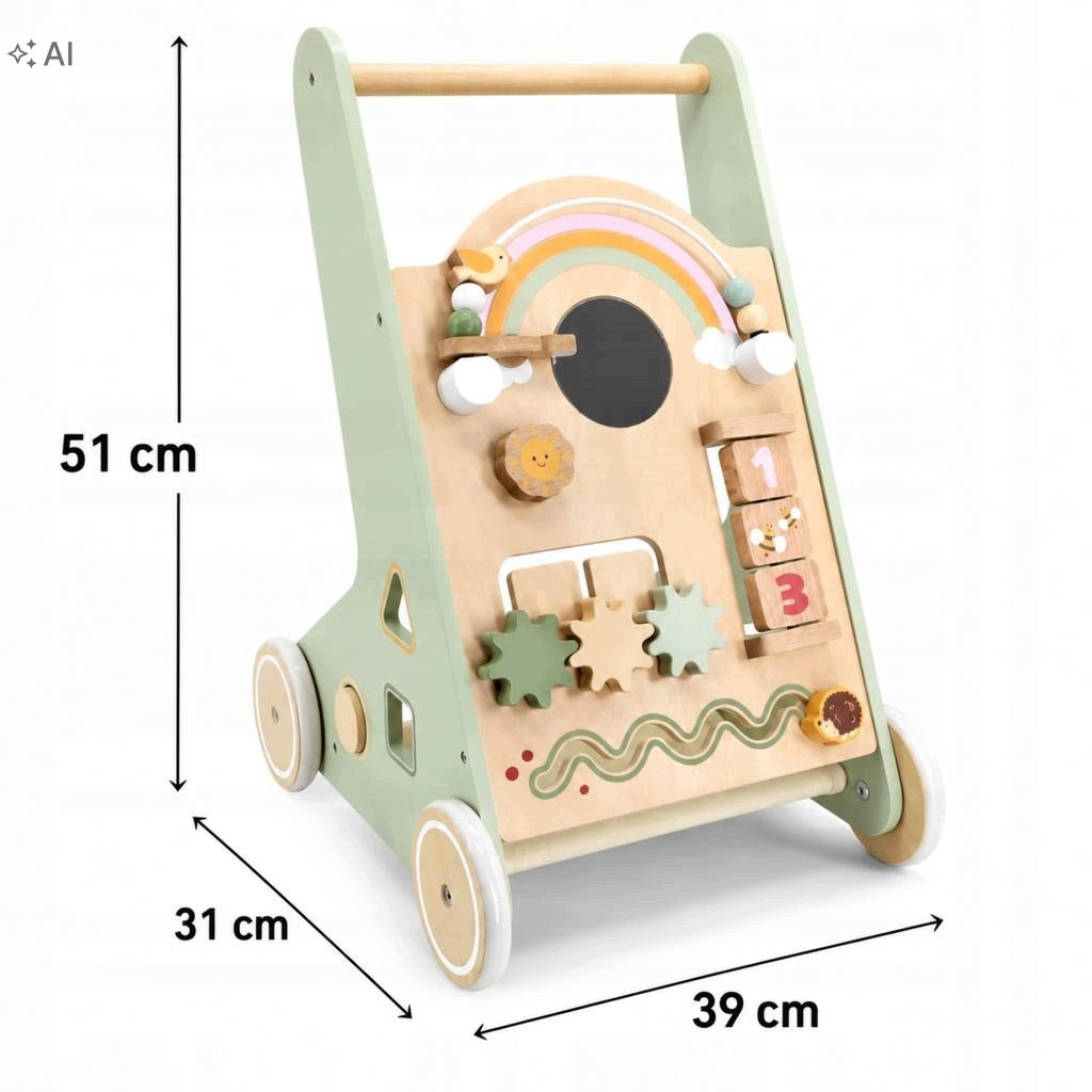 Pusher Walker Wooden Educational With Sorter Mirror Montessori 18M+ Packaging status original