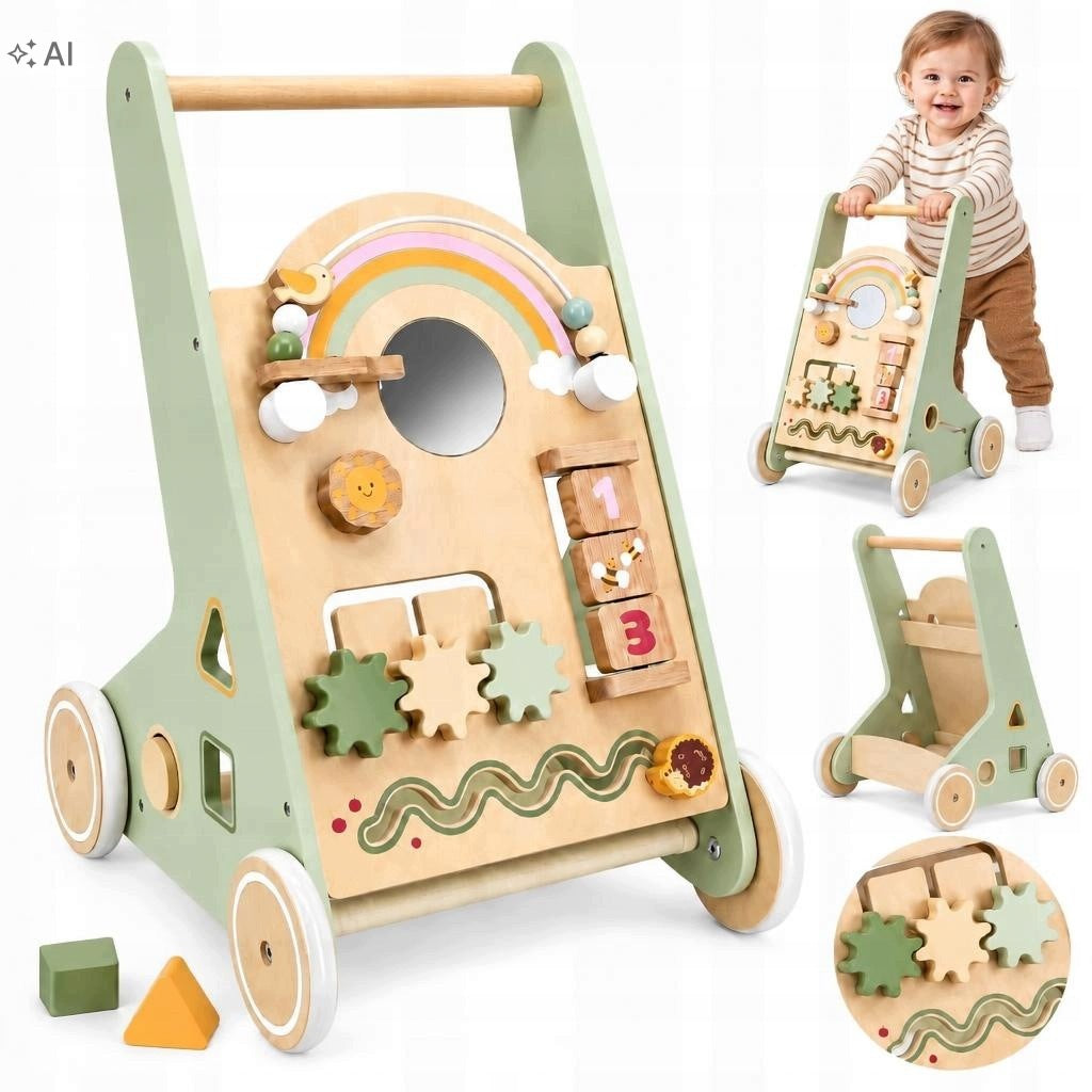 Pusher Walker Wooden Educational With Sorter Mirror Montessori 18M+