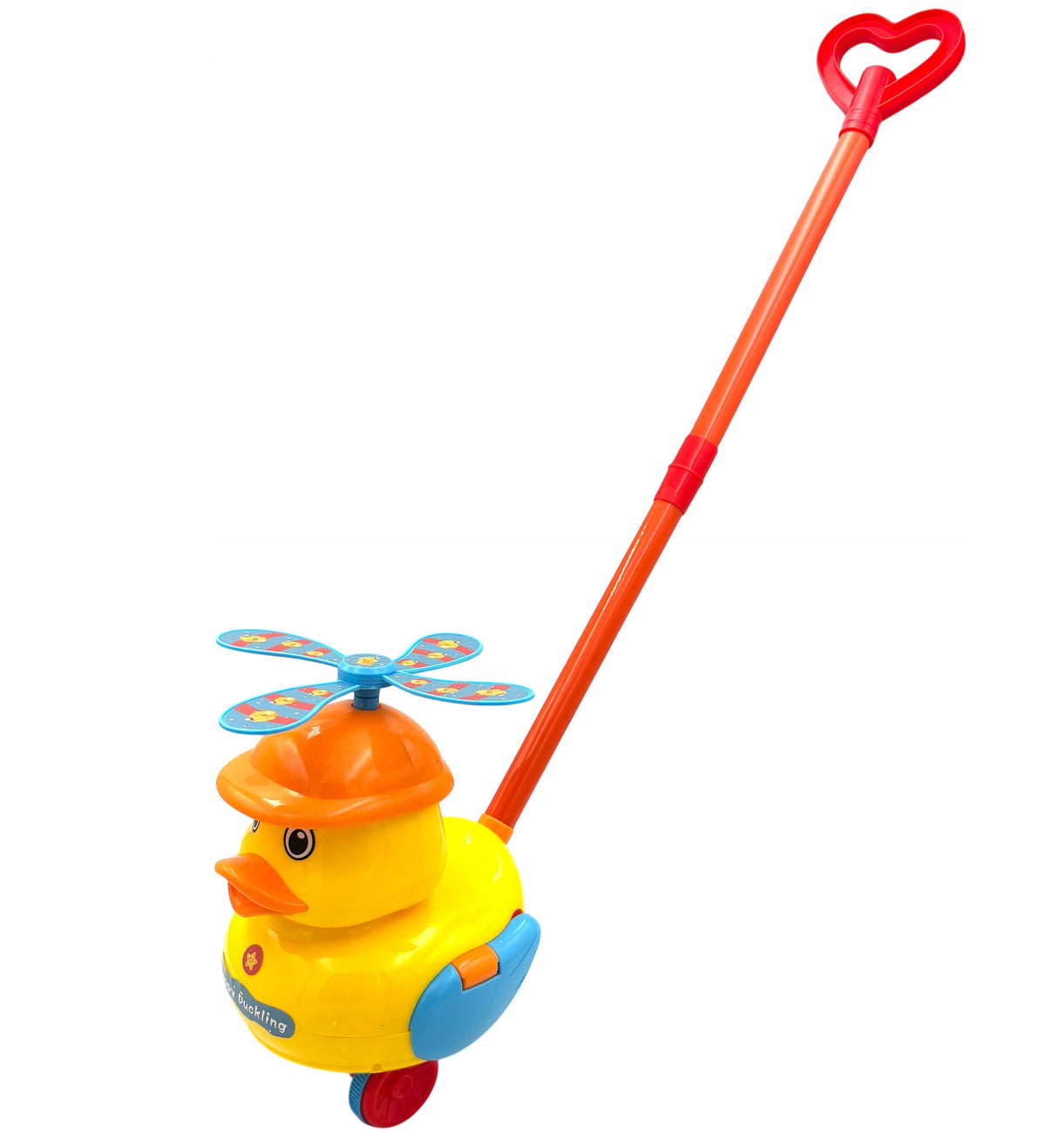 Pusher duck pusher toy pushing helicopter on wheels is Color yellow