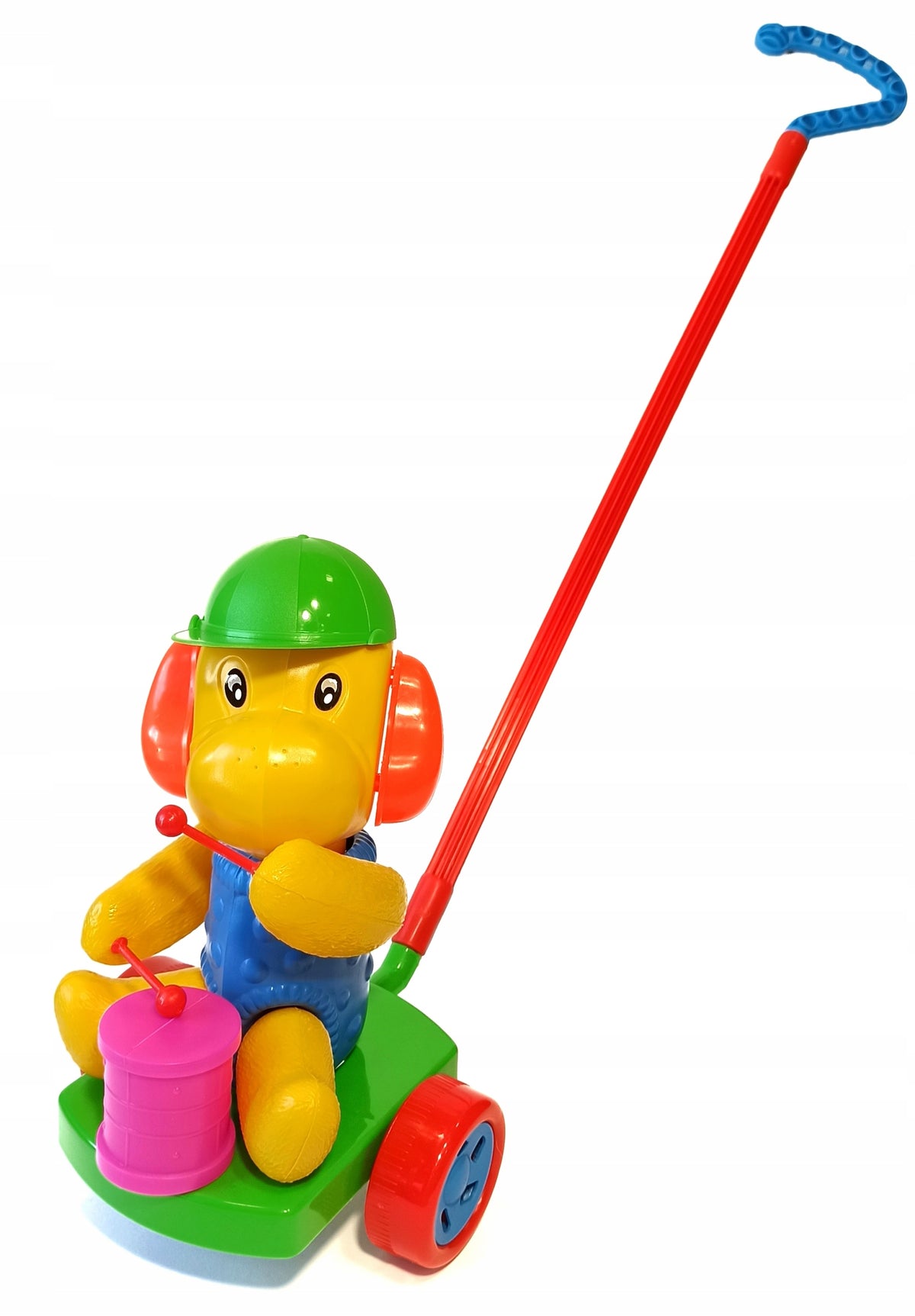 Pushing toy Dog with drum, pusher Dog playing on drum