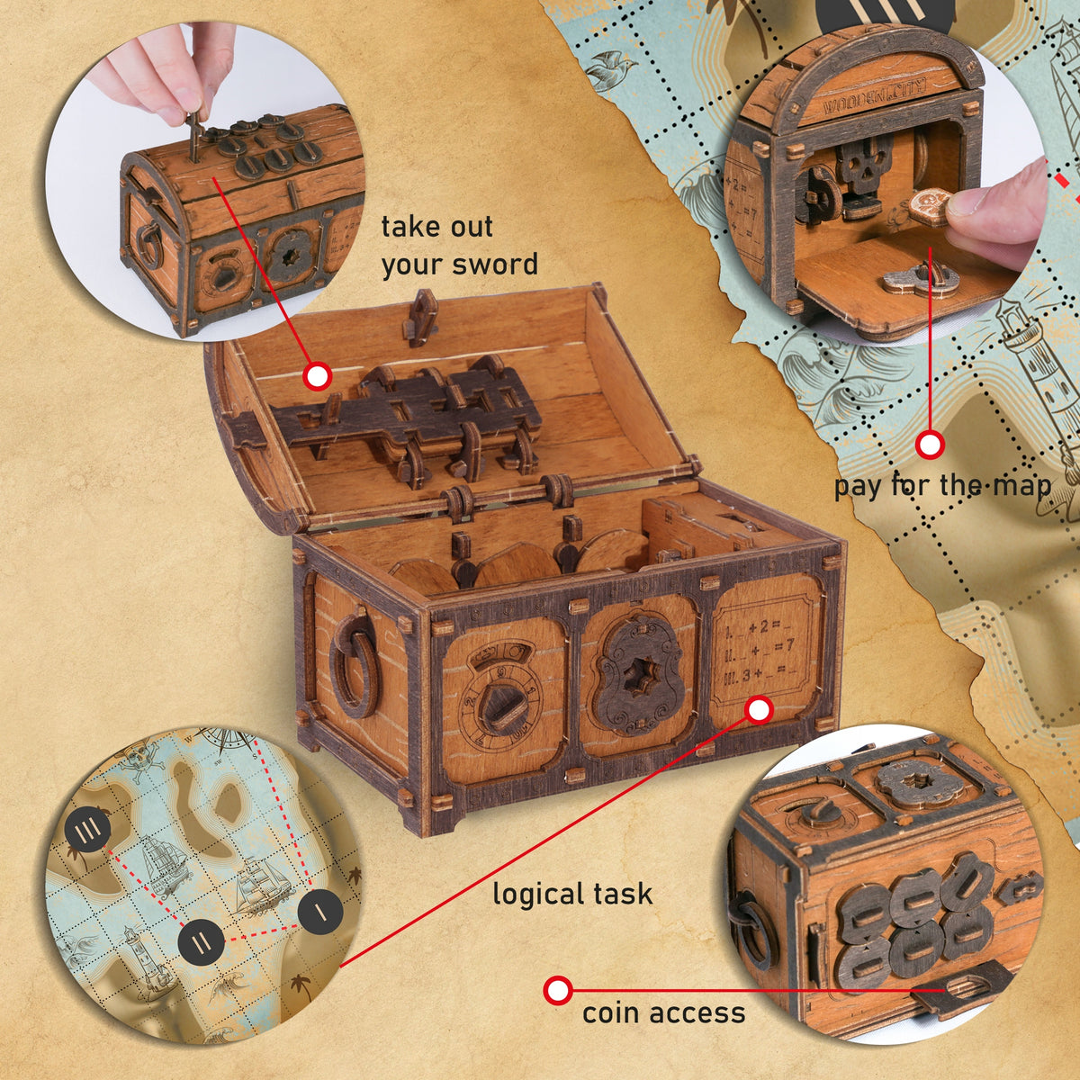 Puzzle Escape Room Treasure Chest Wooden Puzzle Box 3D Wooden.City EAN (GTIN) 5905488790144