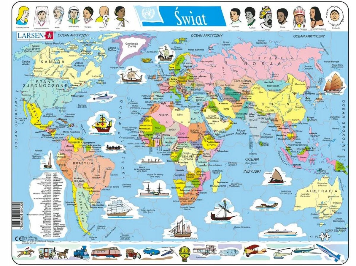 Puzzle Maxi World political map 107 el. LARSEN
