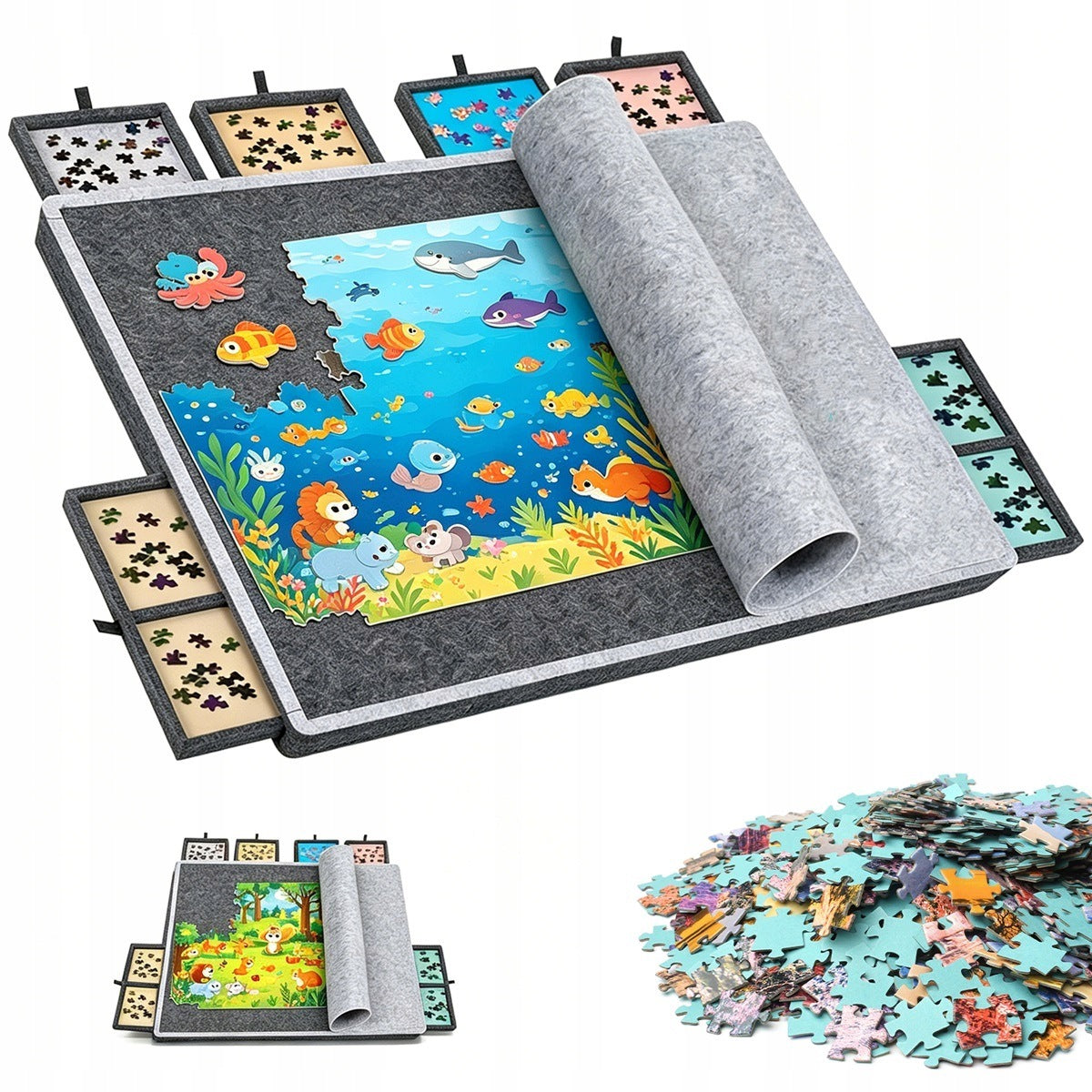 Puzzle Table 1000 El. With 6 Drawers Folding Felt Board Mat For Puzzle Packaging status original