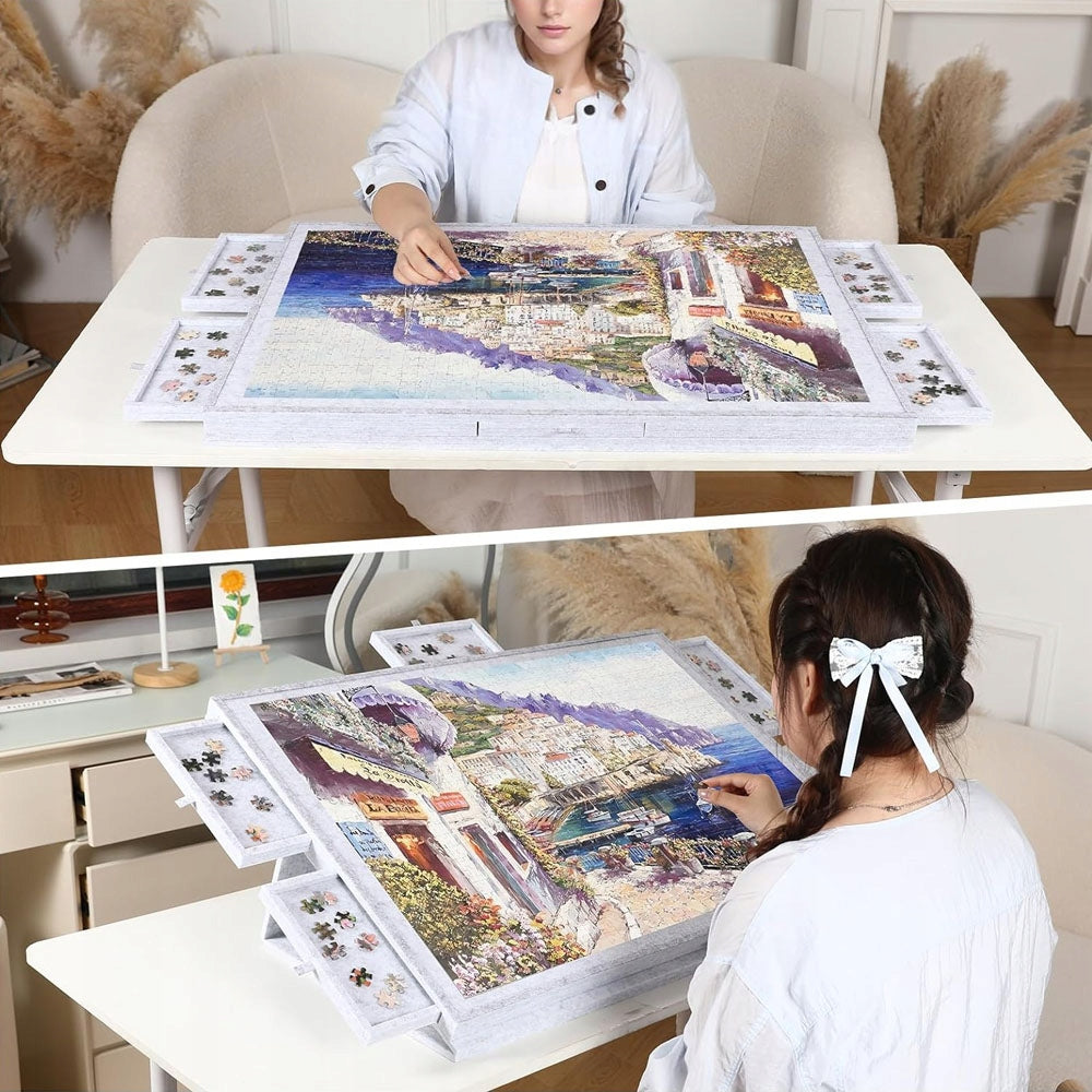 Puzzle Table Rotating Latching Table With 6 Drawers Portable 1000pcs Packaging status original