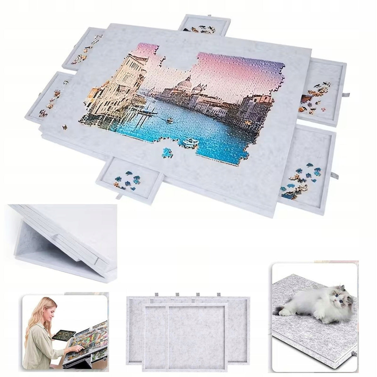 Puzzle Table Rotating Latching Table With 6 Drawers Portable 1000pcs