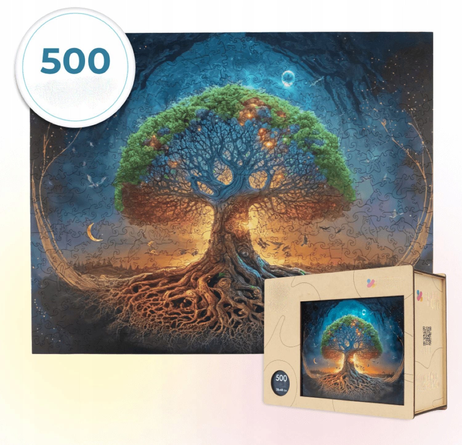Puzzle Wooden Large XXL 500 El in Wooden Box Moon Tree Manufacturer code PW025e premium dla dorosłych na prezent