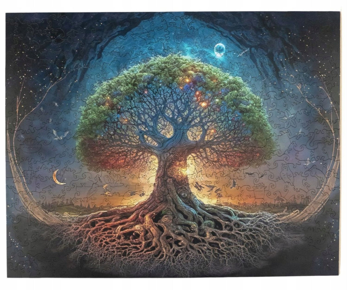 Puzzle Wooden Large XXL 500 El in Wooden Box Moon Tree Packaging status original