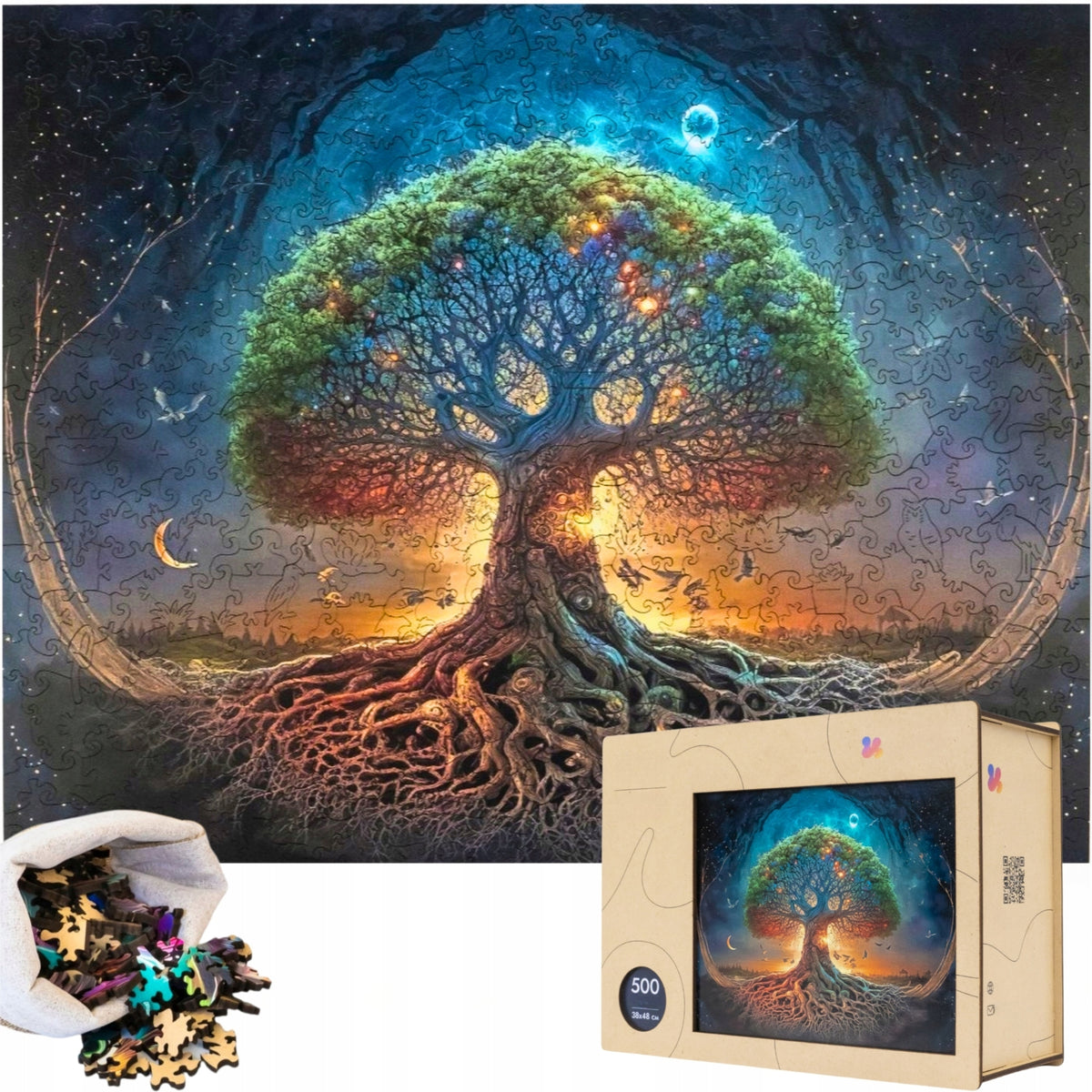 Puzzle Wooden Large XXL 500 El in Wooden Box Moon Tree