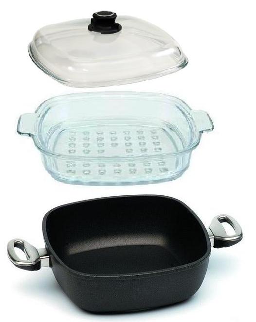 Pyrex parní nástavec 26x26 cm skleněné síto pro vaření v páře
