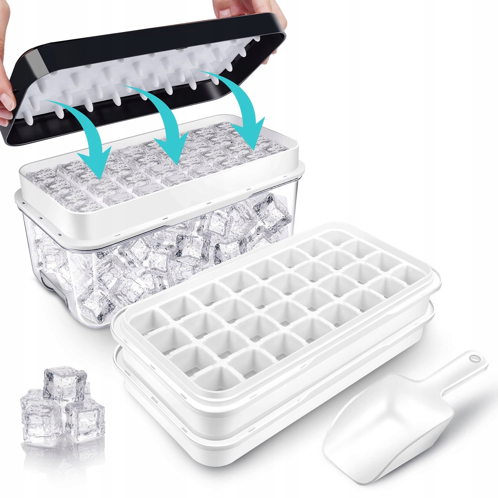 QUELIEN Ice Cube Set with Lid Black 64 Cubes