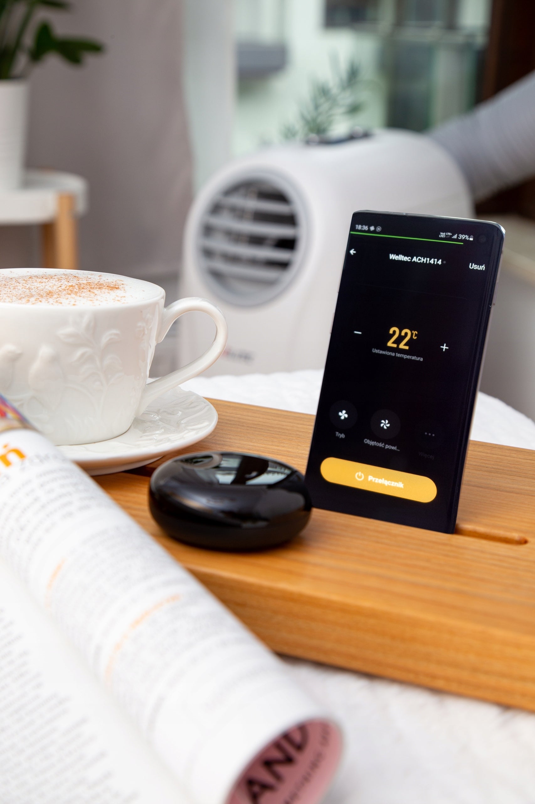 QUIET PORTABLE AIR CONDITIONER WELLTEC ACH1414PRO 6in1 WiFi 4kW 75m² WITH PLENUM Dominant color white
