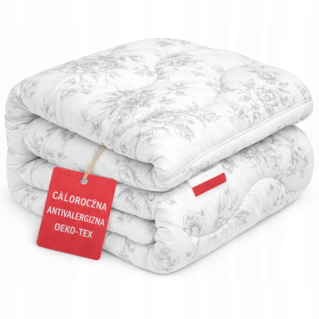 QUILT 140X200 ANTI-ALLERGIC YEAR-ROUND WITH FLOWERS Polish PREMIUM PRODUCT