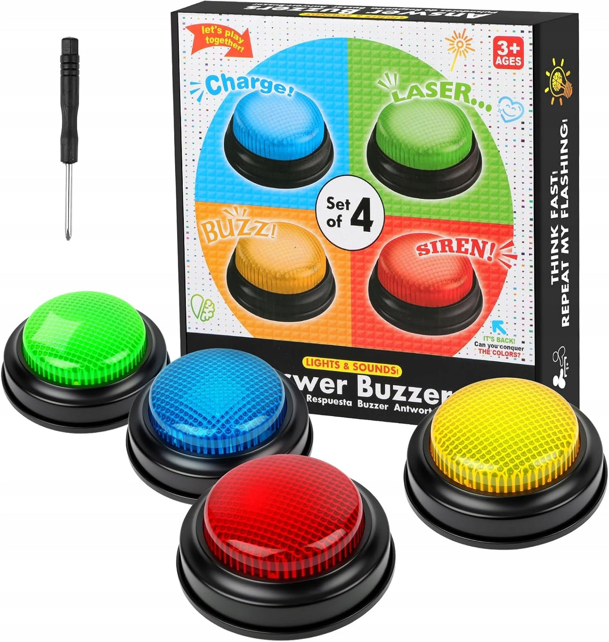 QUIZ GAME BUZZERS EDUCATIONAL LED SET OF 4 FOR KIDS