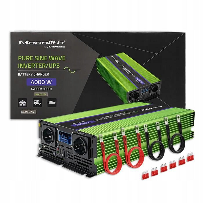 Qoltec Monolith UPS Voltage Converter 2000W 4000W 12V/230V Pure Sinus