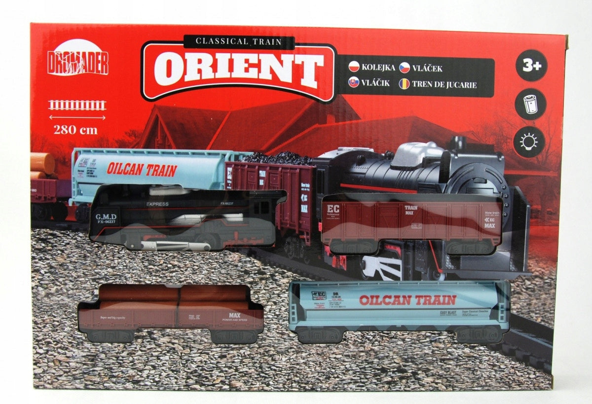Queue with tracks and battery-operated wagons locomotive set small