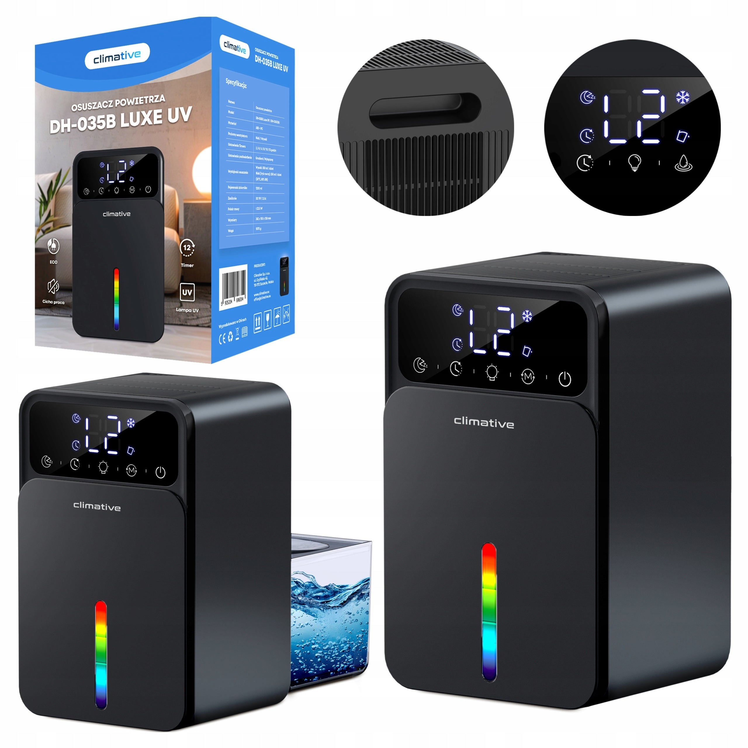 Quiet Moisture Absorber 1200ML Dehumidifier LUXE UV Efficient Black