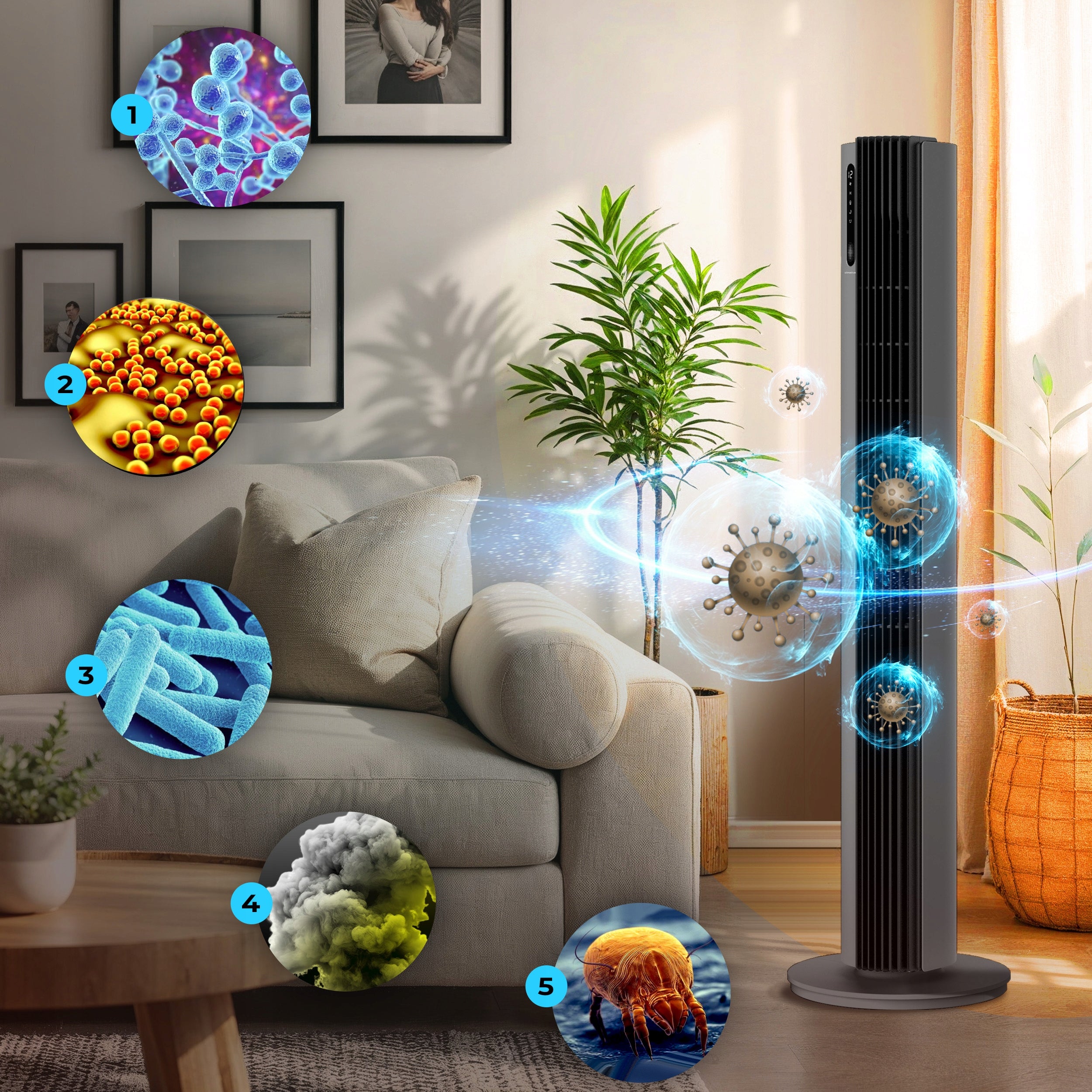 Quiet column fan 12 levels PURE Plasma ionization black XXL Manufacturer code Wiatrak podlogowy