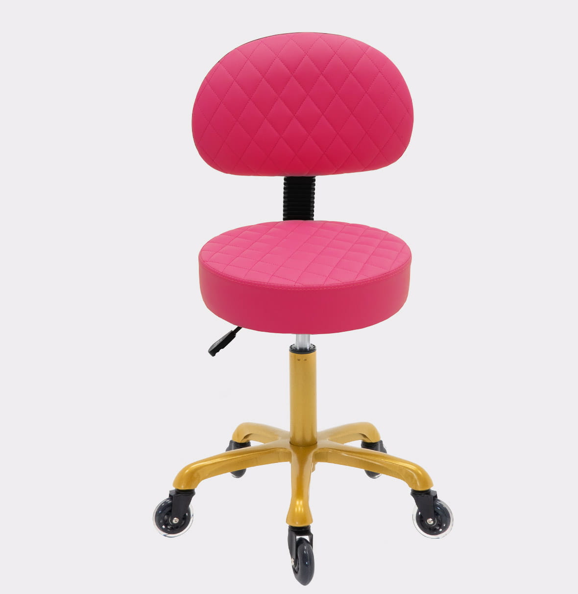 Quilted Flat Cosmetic Stool with Backrest PINK- GOLD Manufacturer code PSTr-gp