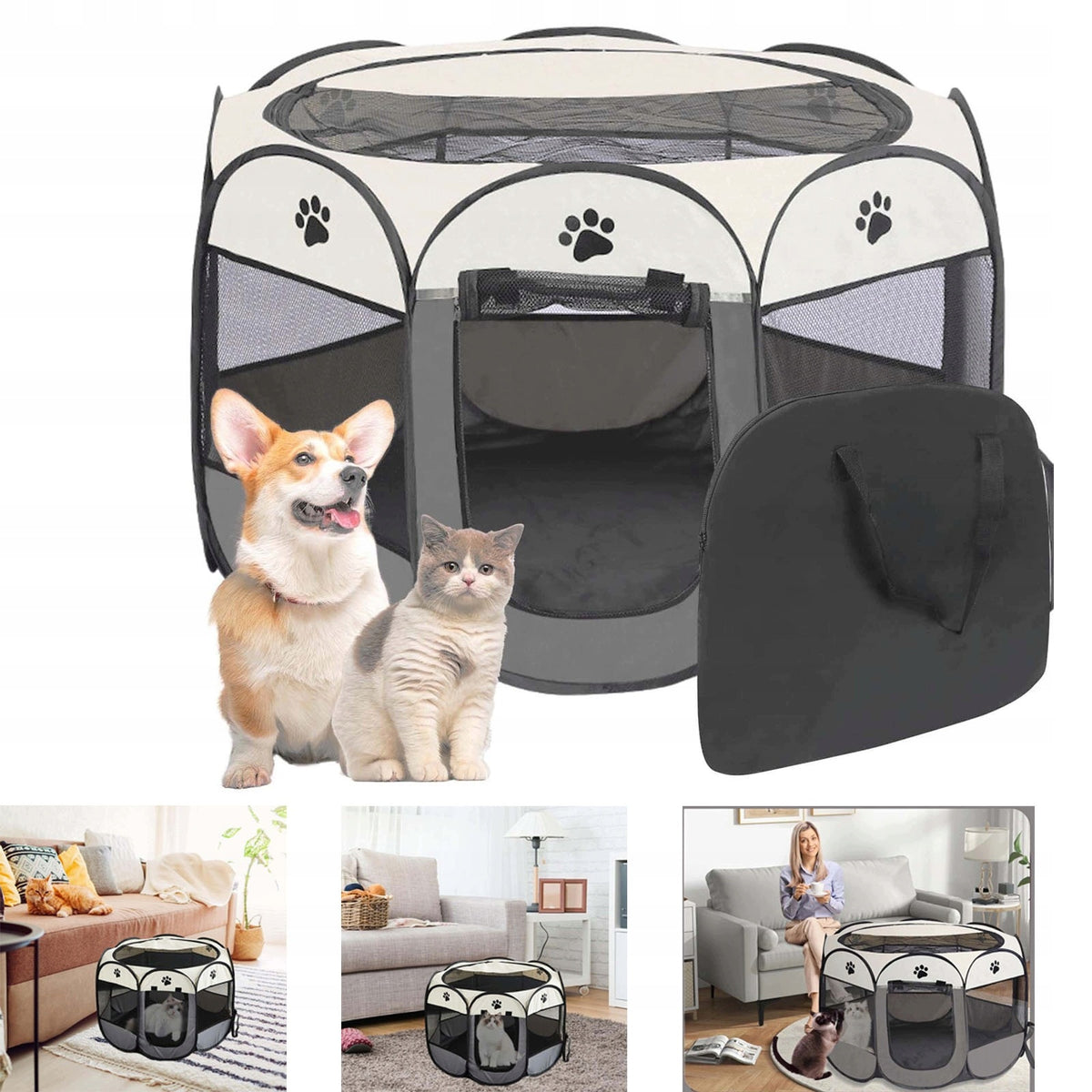 RABBIT CAT PET PLAYPEN FOR HOME FOLDING 91x91x58cm