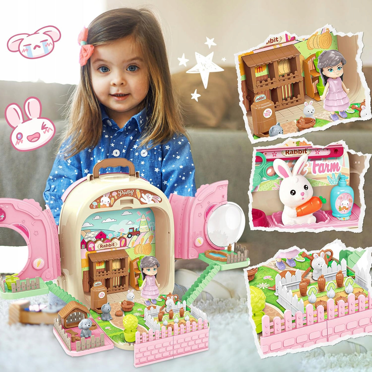 RABBIT IN BACKPACK 3IN1 FARM FIGURINE AKCESORIA PORTABLE COTTAGE GARDEN WOOPIE Manufacturer code 007449