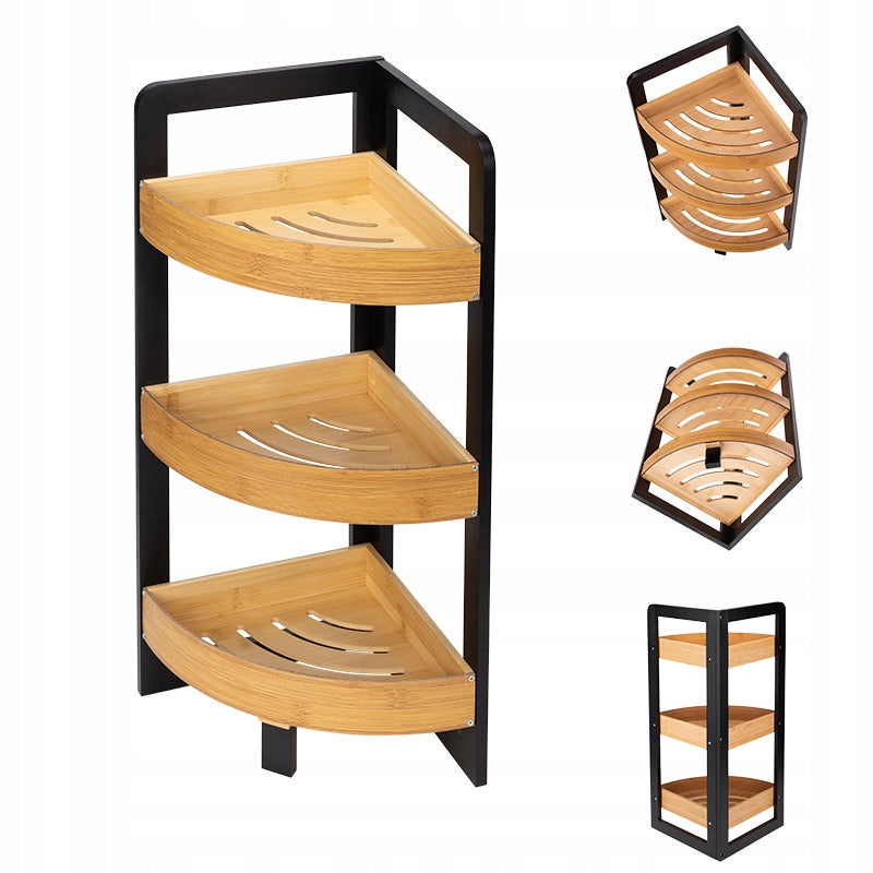 RABEN Three-Tier Bamboo Corner Bookcase for Bedroom Bathroom