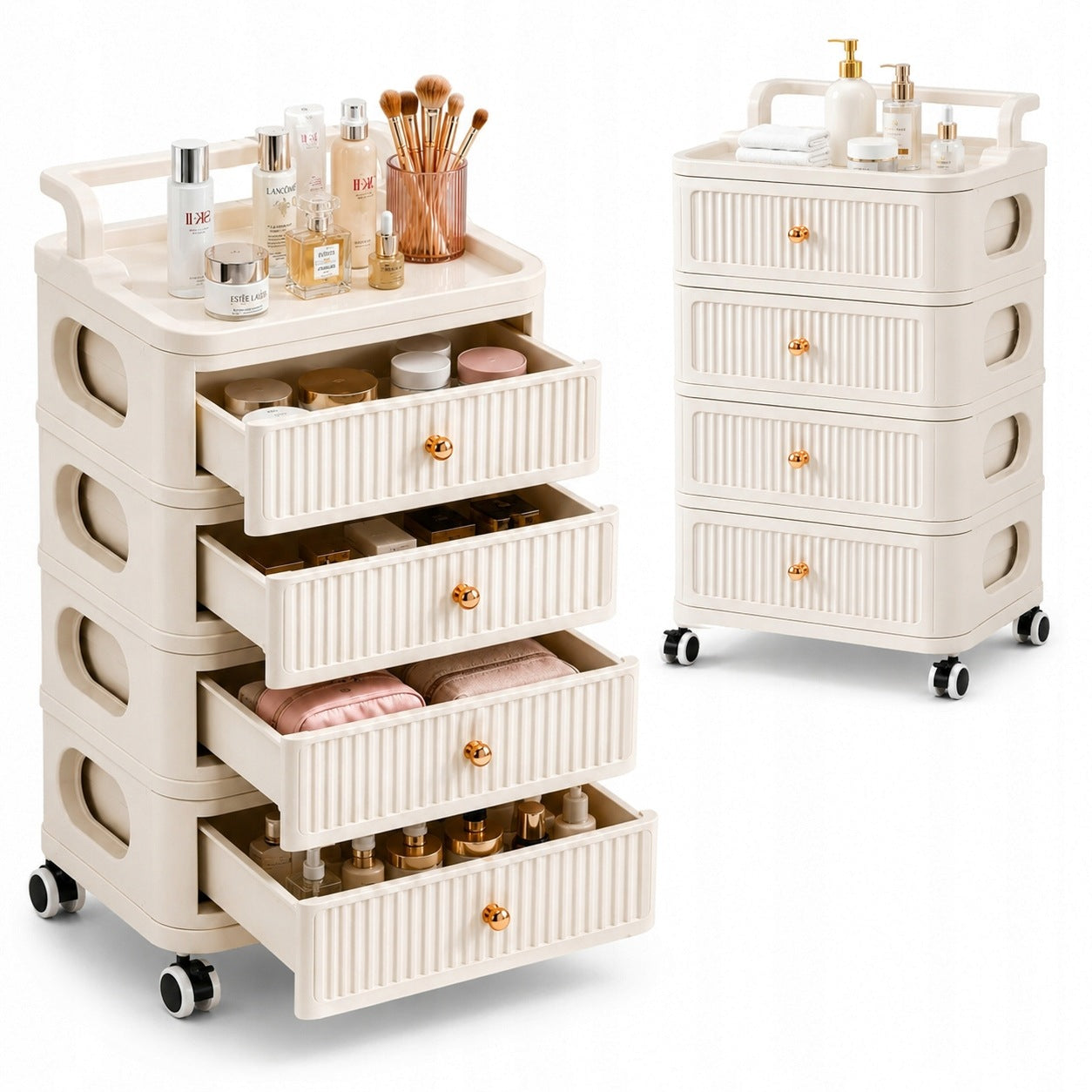 RACK BATHROOM SHELF KITCHEN MOBILE CABINET ON WHEELS 4 LEVELS