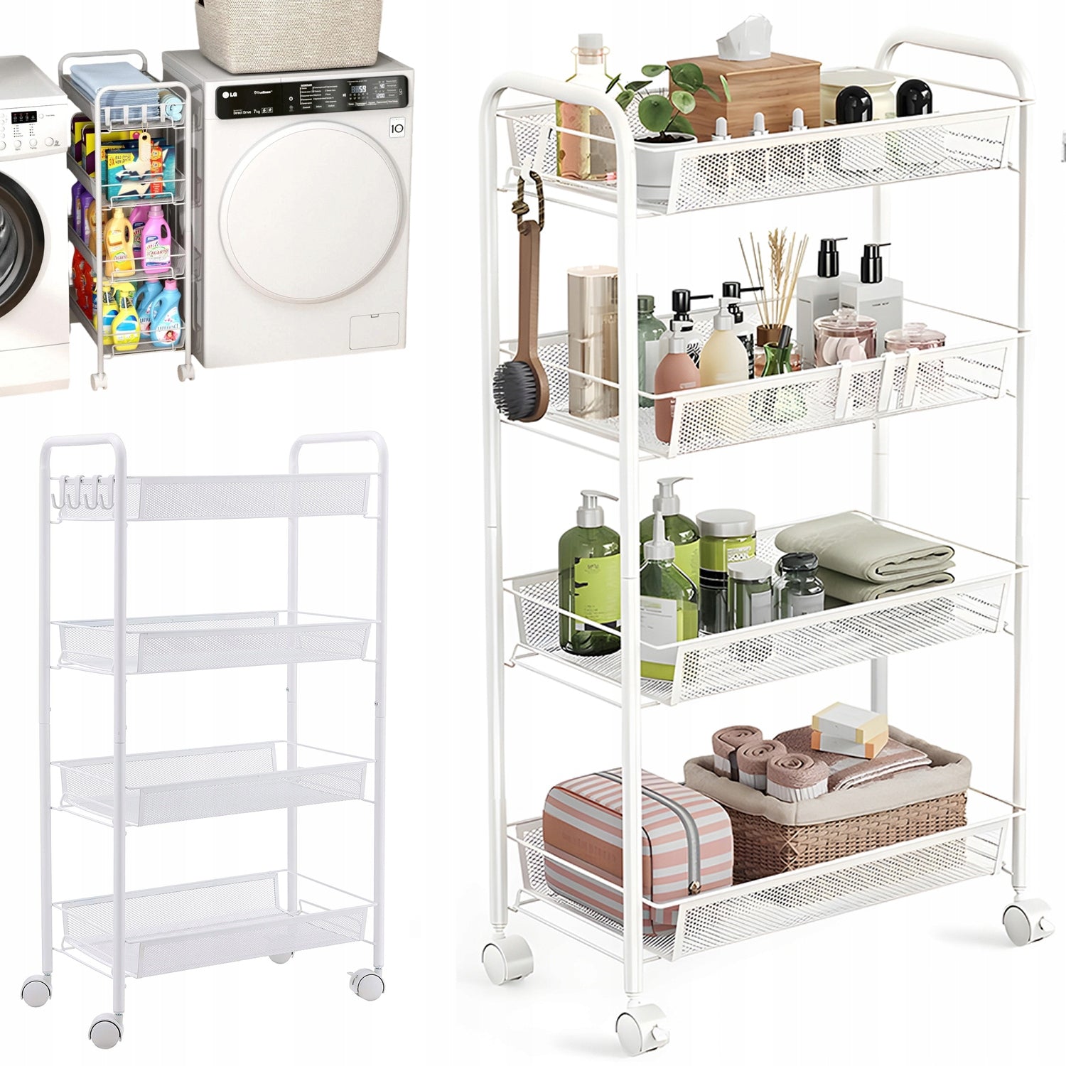 RACK METAL ORGANIZER ON WHEELS BATHROOM KITCHEN 4 LEVELS 82.8CM