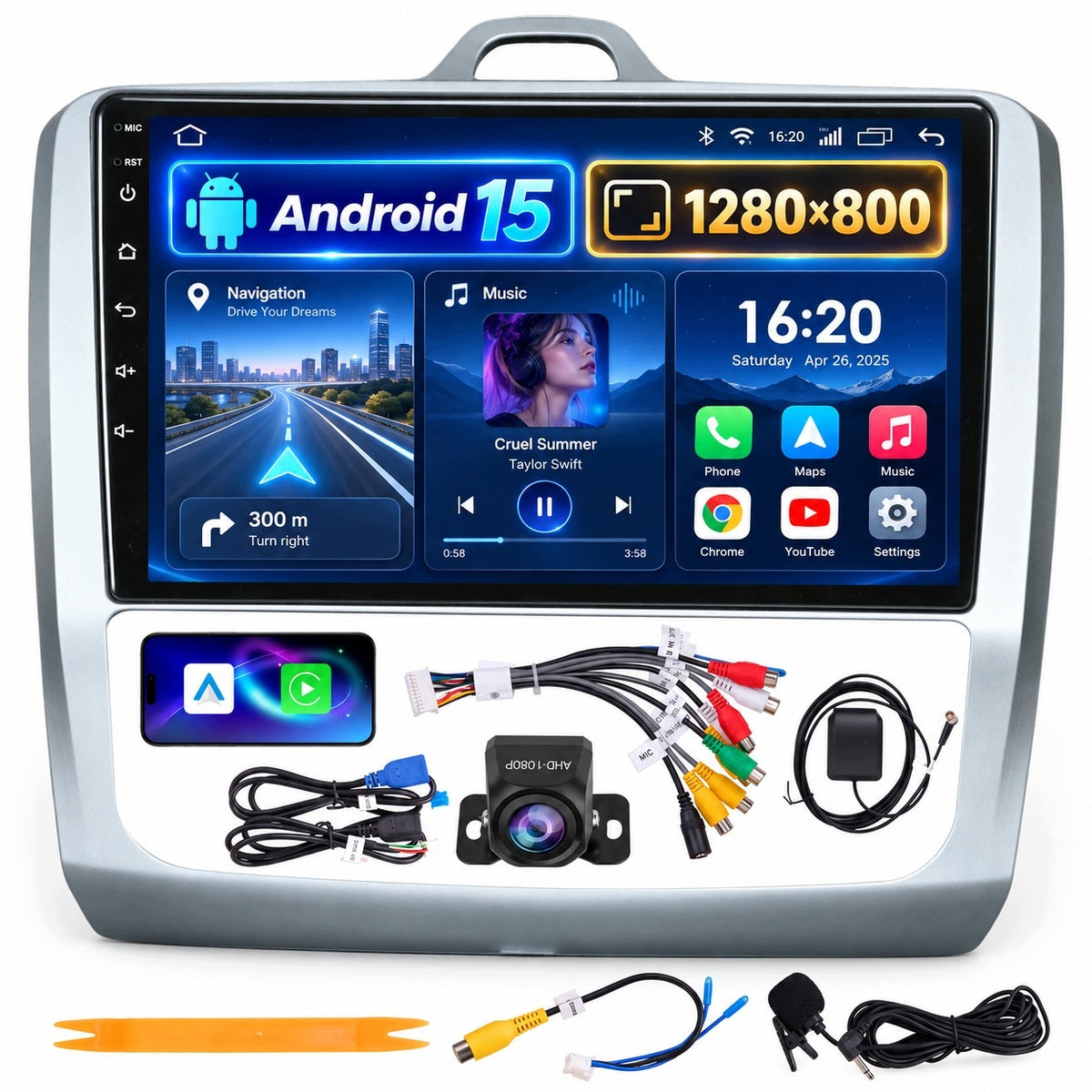RADIO FORD FOCUS 2004-2010 9" ANDROID 15 4+64GB CARPLAY WIFI + CAMERA AHD