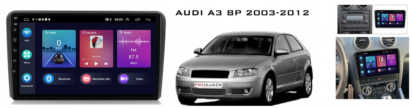 RADIO GPS ANDROID NAVIGATION BT AUDI A3 8P 2003-2012 CARPLAY 4GB 64GB Brand Projack