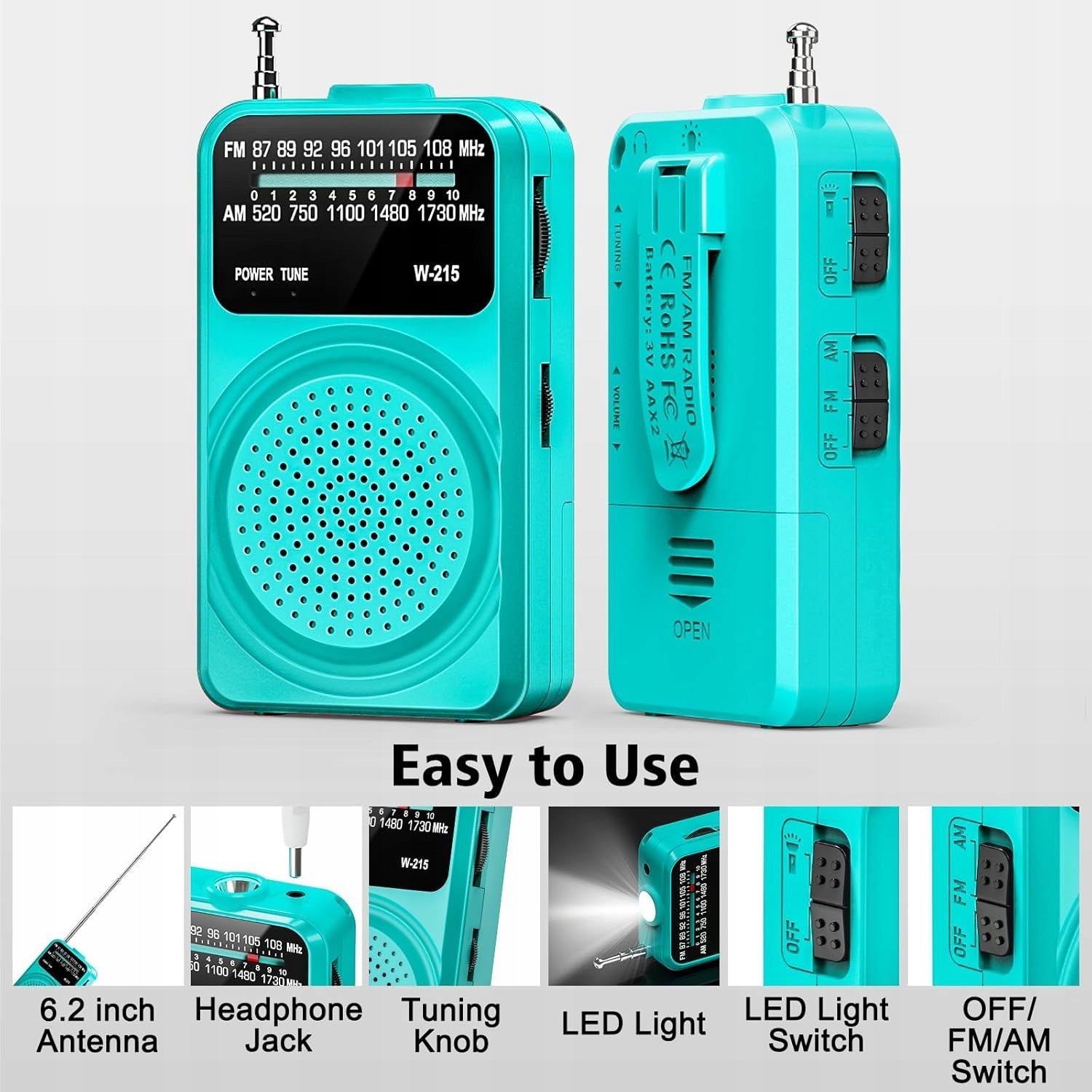 RADIO TURQUOISE PORTABLE ANALOG BATTERIES HOUSE CAMPING FM AM Brand no brand