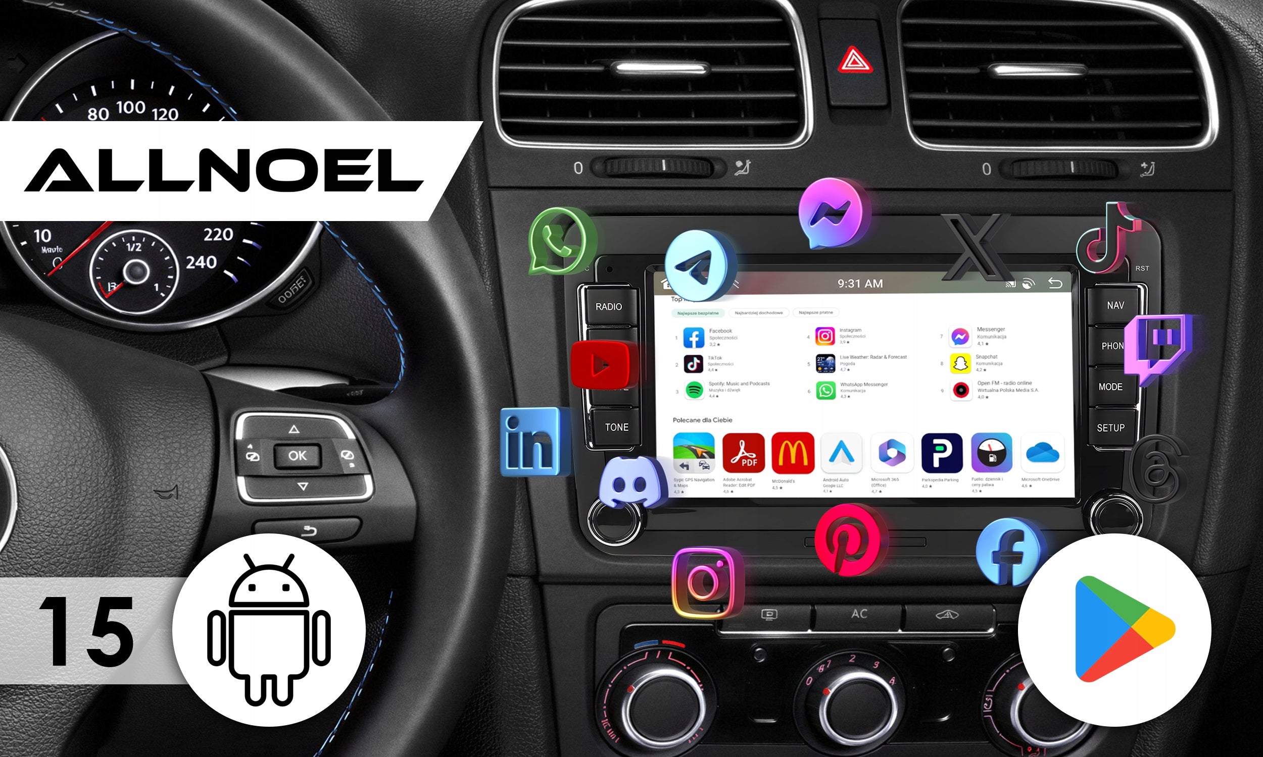 RADIO for VOLKSWAGEN SEAT SKODA VW PASSAT B6 B7 GOLF 5 V 6 WiFi Android 6GB Manufacturer code Radio do VAG - Android 15 - GPS - CarPlay