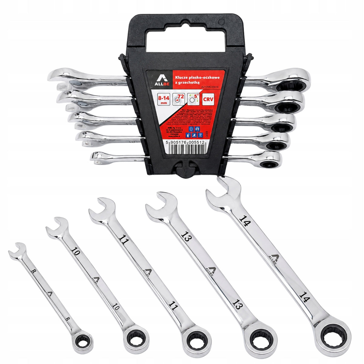 RATCHETING FLAT EYE WRENCHES 8, 10, 11, 13, 14MM WRENCH SET 5EL